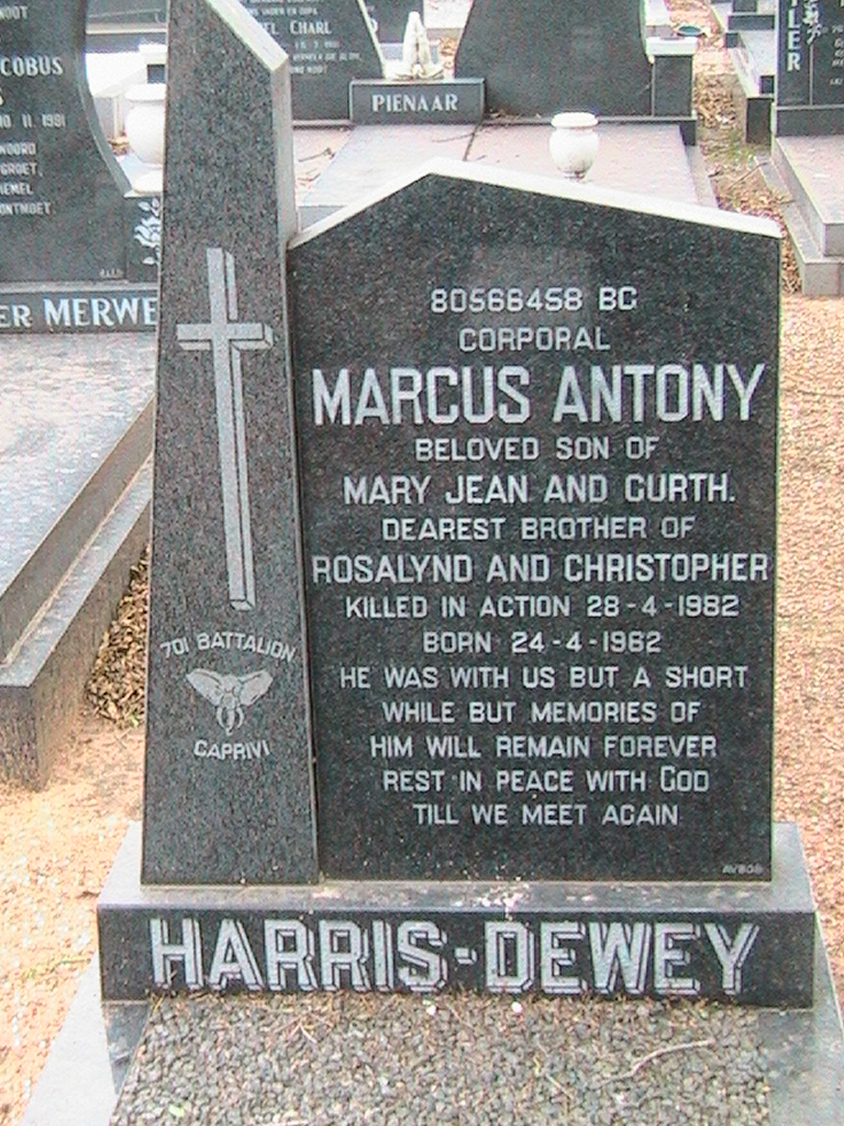Photo from /search/photos/South Africa/Gauteng/KEMPTON PARK (MOOIFONTEIN) CEMETERY/HARRIS-DEWEY_MA.JPG